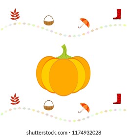 pumpkin umbrella rubber boots fallen leaf basket autumnal vector background