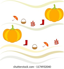 pumpkin umbrella rubber boots fallen leaf basket autumnal vector background