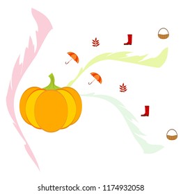 pumpkin umbrella rubber boots fallen leaf basket autumnal vector background
