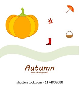 pumpkin umbrella rubber boots fallen leaf basket autumnal vector background