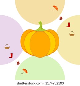 pumpkin umbrella rubber boots fallen leaf basket autumnal vector background