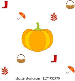 pumpkin umbrella rubber boots fallen leaf basket autumnal vector background