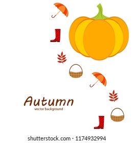 pumpkin umbrella rubber boots fallen leaf basket autumnal vector background