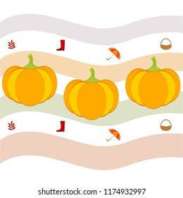 pumpkin umbrella rubber boots fallen leaf basket autumnal vector background