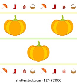 pumpkin umbrella rubber boots fallen leaf basket autumnal vector background
