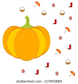 pumpkin umbrella rubber boots fallen leaf basket autumnal vector background