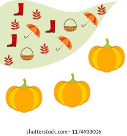 pumpkin umbrella rubber boots fallen leaf basket autumnal vector background