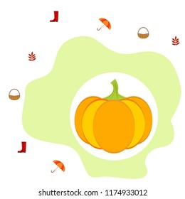 pumpkin umbrella rubber boots fallen leaf basket autumnal vector background