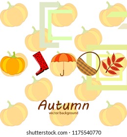 pumpkin umbrella rubber boots fallen leaf basket autumnal vector background