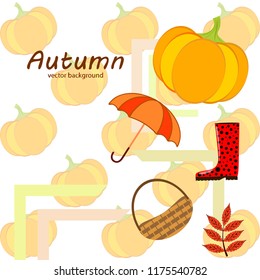 pumpkin umbrella rubber boots fallen leaf basket autumnal vector background