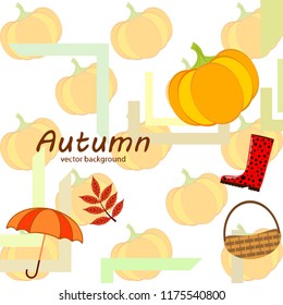 pumpkin umbrella rubber boots fallen leaf basket autumnal vector background