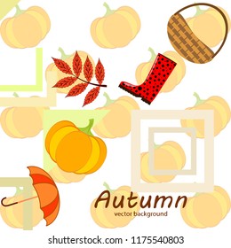 pumpkin umbrella rubber boots fallen leaf basket autumnal vector background