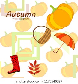 pumpkin umbrella rubber boots fallen leaf basket autumnal vector background