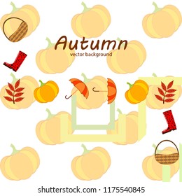 pumpkin umbrella rubber boots fallen leaf basket autumnal vector background
