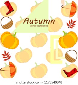 pumpkin umbrella rubber boots fallen leaf basket autumnal vector background