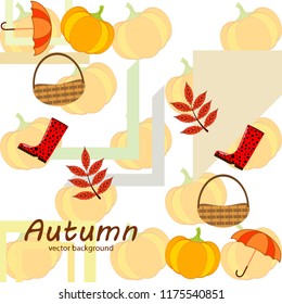 pumpkin umbrella rubber boots fallen leaf basket autumnal vector background