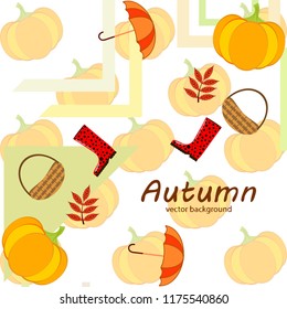 pumpkin umbrella rubber boots fallen leaf basket autumnal vector background