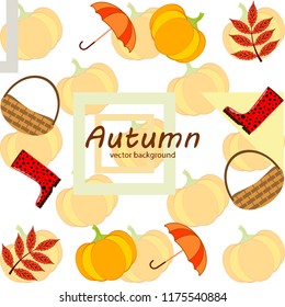 pumpkin umbrella rubber boots fallen leaf basket autumnal vector background