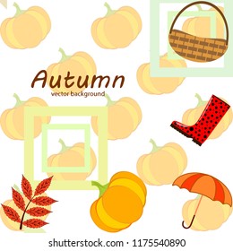 pumpkin umbrella rubber boots fallen leaf basket autumnal vector background