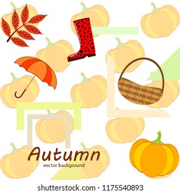 pumpkin umbrella rubber boots fallen leaf basket autumnal vector background