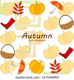 pumpkin umbrella rubber boots fallen leaf basket autumnal vector background