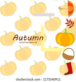 pumpkin umbrella rubber boots fallen leaf basket autumnal vector background