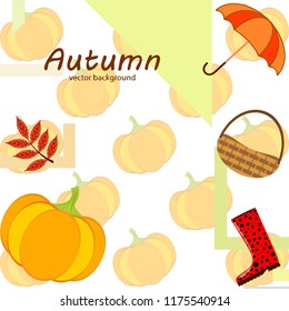 pumpkin umbrella rubber boots fallen leaf basket autumnal vector background
