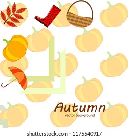 pumpkin umbrella rubber boots fallen leaf basket autumnal vector background