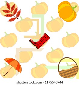 pumpkin umbrella rubber boots fallen leaf basket autumnal vector background