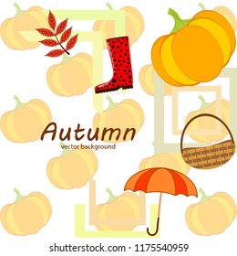 pumpkin umbrella rubber boots fallen leaf basket autumnal vector background