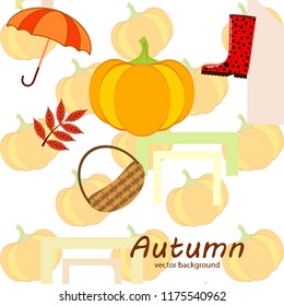 pumpkin umbrella rubber boots fallen leaf basket autumnal vector background