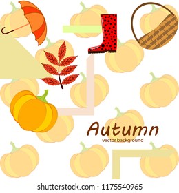 pumpkin umbrella rubber boots fallen leaf basket autumnal vector background