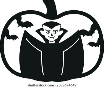 Pumpkin with vampire. Halloween pumpkin vector illustration