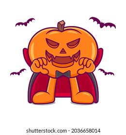 Pumpkin vector cartoon. pumpkin wearing Halloween party costume. Halloween cute vampire.