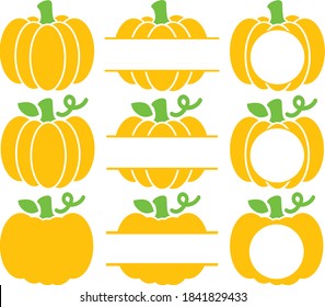 Pumpkin vector clipart, pumpkin monogram frame, pumpkin split, pumpkin illustration