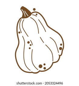 Pumpkin vector. Hand drawn line contour pumpkin in doodle style. Vector isolating on white background.