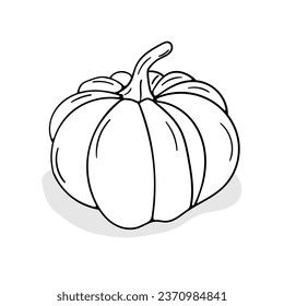 Pumpkin vector icon in doodle style. Symbol pigskin in simple design. Cartoon object hand drawn isolated on white background.