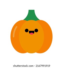 Pumpkin vector icon illustration symbol. Nature vegetable food and organic harvest plant. Orange cartoon character isolated white and smile face. Graphic silhouette pictogram emotion farming