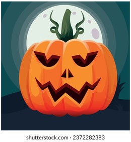 pumpkin vector icons with full moon night background