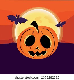 pumpkin vector icons with full moon night background