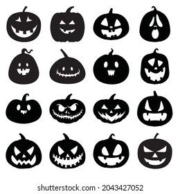 Pumpkin vector icons set, Halloween scary faces design set, horror decoration