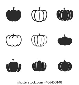 Pumpkin vector icons. Simple illustration set of 9 pumpkin elements, editable icons, can be used in logo, UI and web design