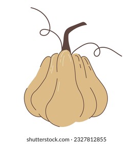 Pumpkin vector illustration. Autumn Halloween or Thanksgiving pumpkin symbol. Flat design. White silhouette isolated on background. Cartoon colorful illustration.