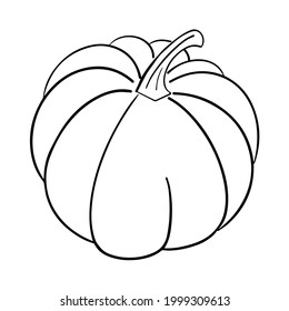 Ilustración vectorial de calabaza en contorno negro aislado en fondo blanco. Espléndida silueta decorativa de elementos de diseño vegetal de la cosecha de otoño. 
