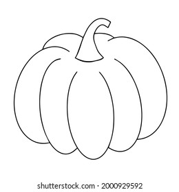 Pumpkin vector illustration in black outline isolated on white background. Simple hand drawn sketch autumn harvest decorative design element vegetable silhouette. 