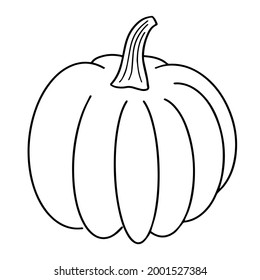 Pumpkin vector illustration in black outline isolated on white background. Simple hand drawn silhouette doodle icon autumn harvest decorative design element.