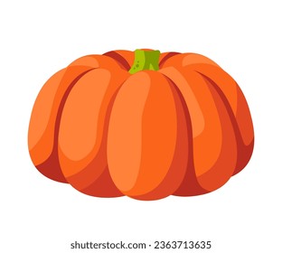 Pumpkin vector illustration. Cartoon isolated cute whole orange ripe vegetable, green stem and pulp, autumn gourd harvest for eating, cooking healthy vegetarian food.
