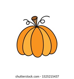 Pumpkin vector illustration. Cute hand drawn outlined halloween, autumn orange pumpkin, thanksgiving vegetable. Isolated cartoon graphic icon.