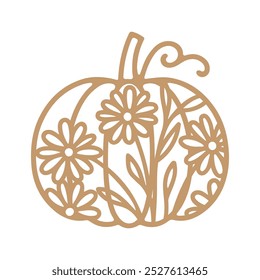 Ilustração de vetor de abóbora com flores sobre ele. Silhueta, esboço de uma abóbora floral. 