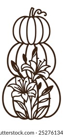 Pumpkin vector illustration with flowers on it. Silhouette, outline of a floral pumpkins. 